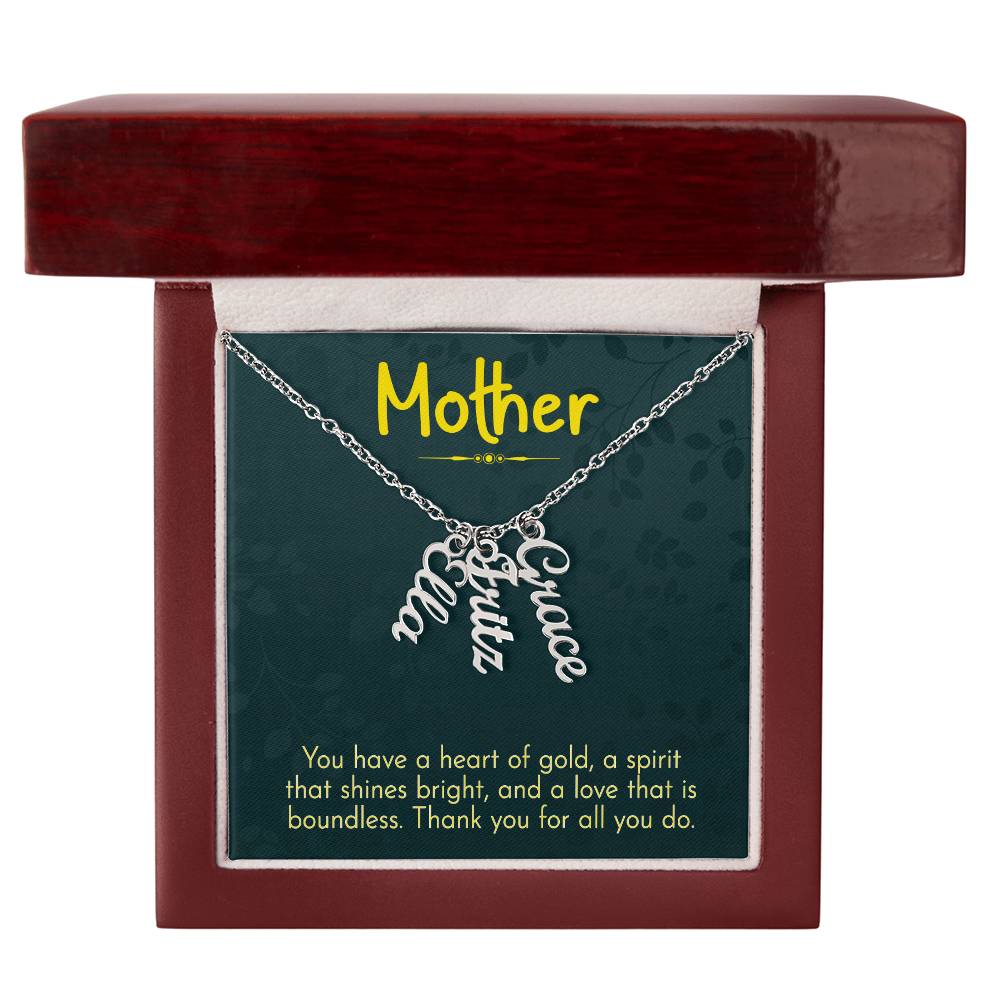Multi Vertical Name Necklace for Mom - Thank You - Mother's Day Gift