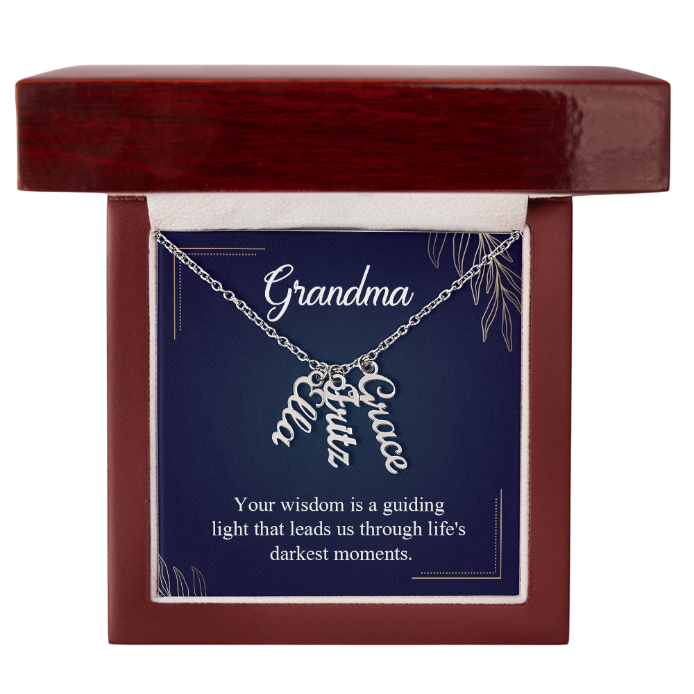 Multi Vertical Name Necklace for Grandma with Grandkids Name - Guiding Light - Mother's Day Gift