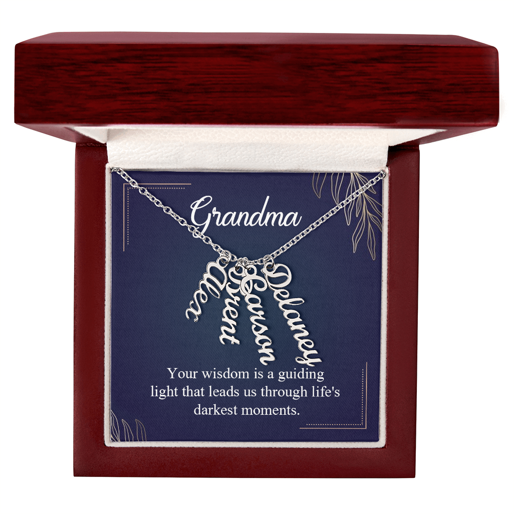 Multi Vertical Name Necklace for Grandma with Grandkids Name - Guiding Light - Mother's Day Gift