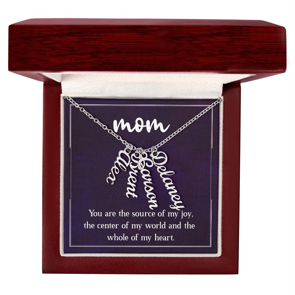 Multi Vertical Name Necklace for Mom - Source of My Joy - Mother's Day Gift