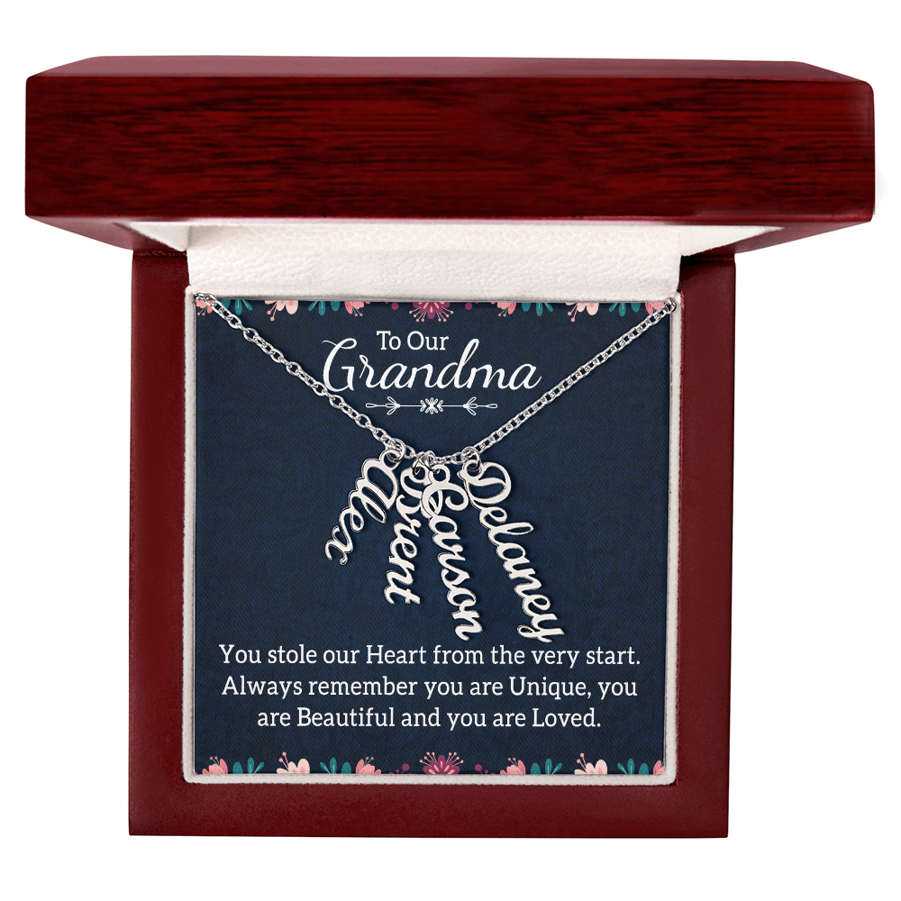 Multi Vertical Name Necklace for Grandma with Grandkids Name - You Stole Our Heart - Mother's Day Gift