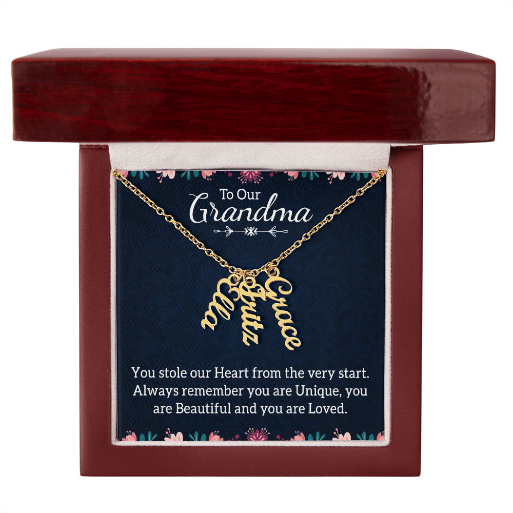 Multi Vertical Name Necklace for Grandma with Grandkids Name - You Stole Our Heart - Mother's Day Gift