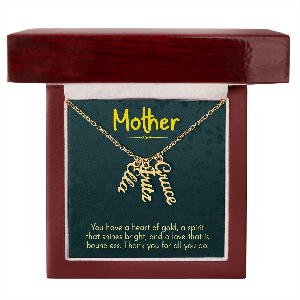 Multi Vertical Name Necklace for Mom - Thank You - Mother's Day Gift