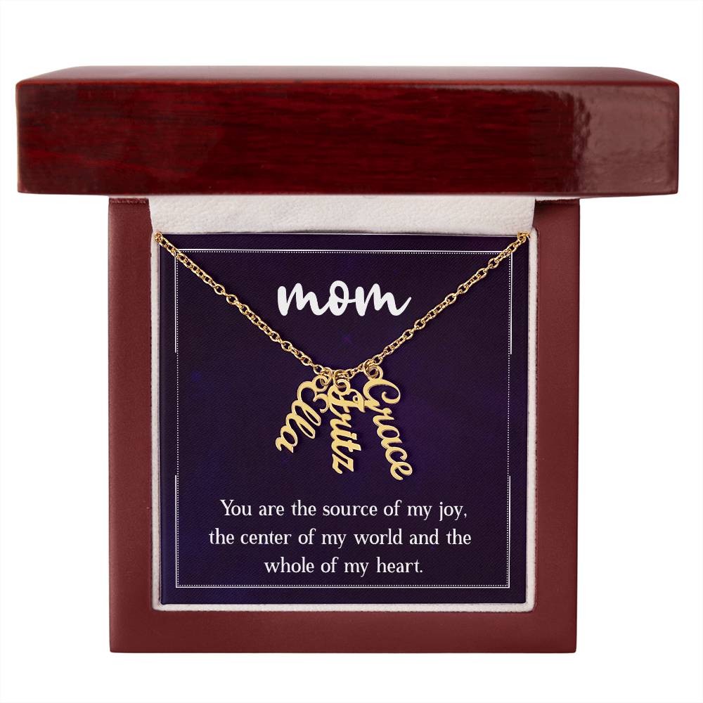 Multi Vertical Name Necklace for Mom - Source of My Joy - Mother's Day Gift