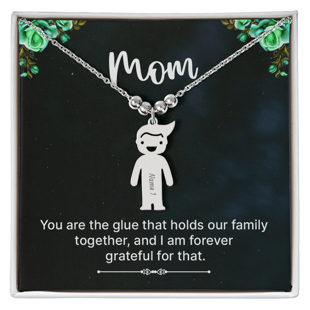 Personalized Engraved Kid Charm Necklace for Mom - Mother's Day Gift - You are the Glue that Holds our Family