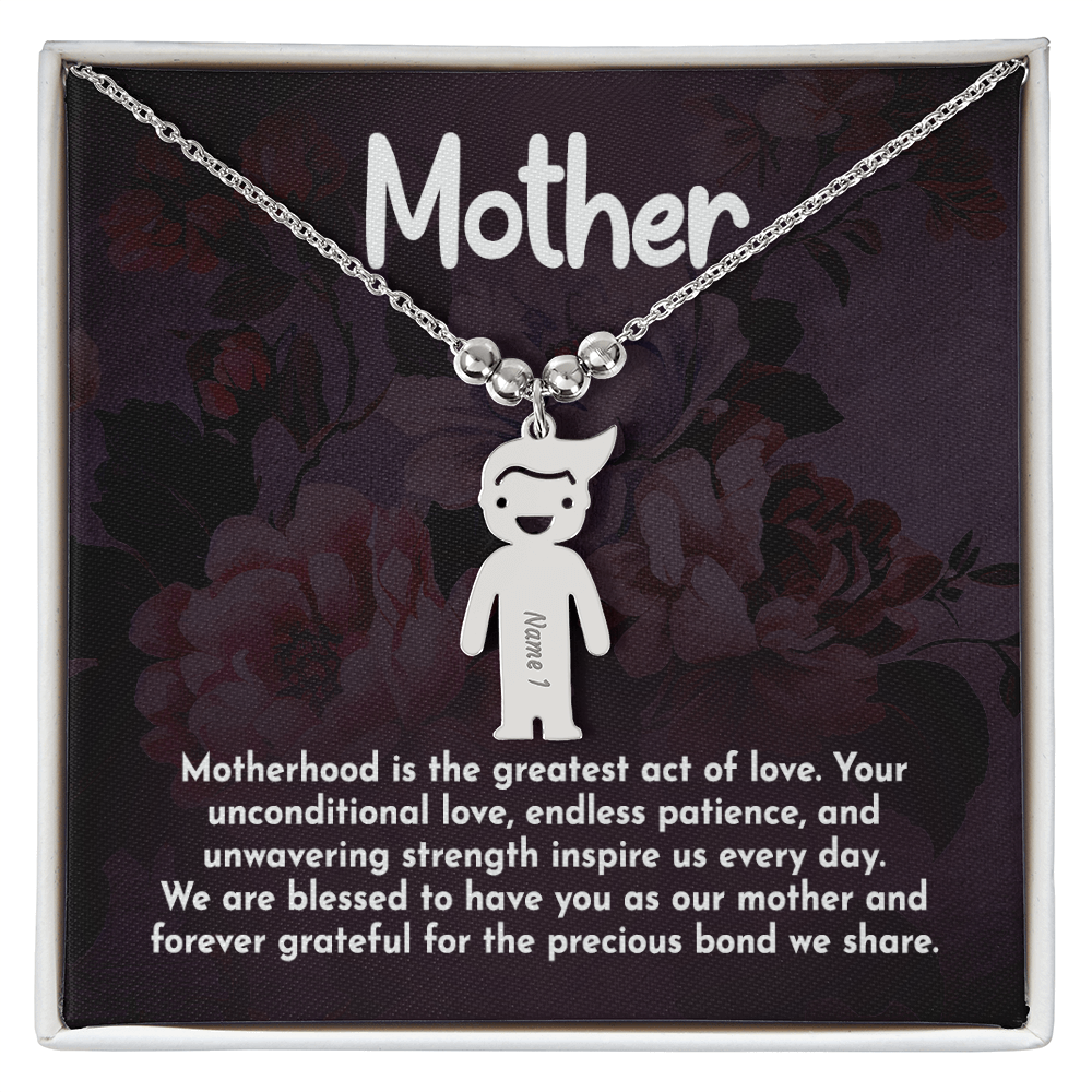 Personalized Engraved Kid Charm Necklace for Mother- Mother's Day Gift - Motherhood is the Greatest Act of Love