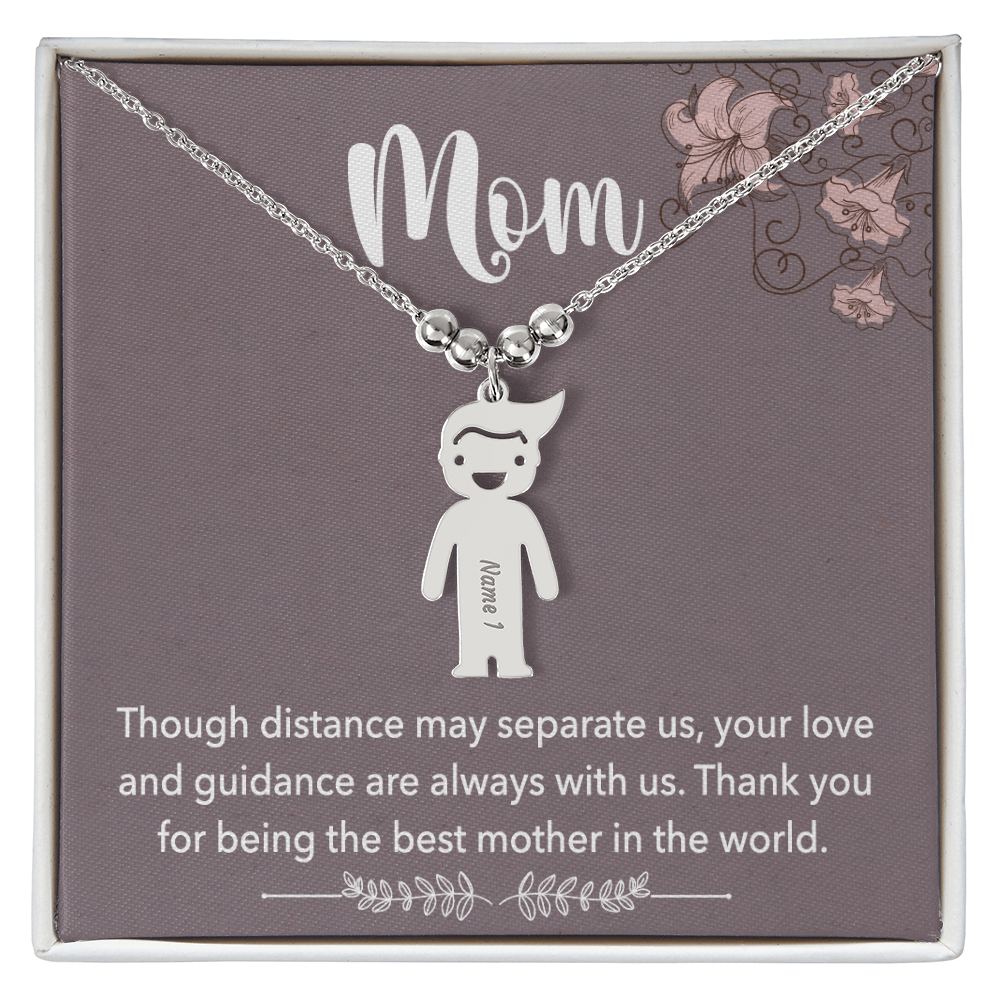 Personalized Engraved Kid Charm Necklace for Mom - Mother's Day Gift - Through Distance May Separate Us