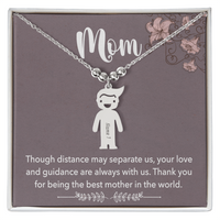 Personalized Engraved Kid Charm Necklace for Mom - Mother's Day Gift - Through Distance May Separate Us