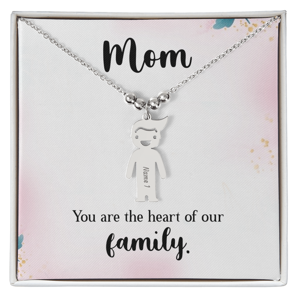 Personalized Engraved Kid Charm Necklace for Mom - Mother's Day Gift - You are the the Heart of our Family