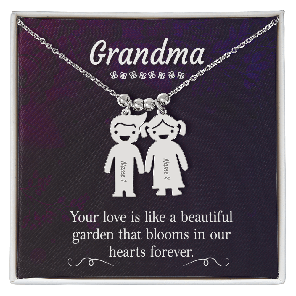 Personalized Engraved Kid Charm Necklace for Grandma - Mother's Day Gift - Your Love is Like a Beautiful Garden