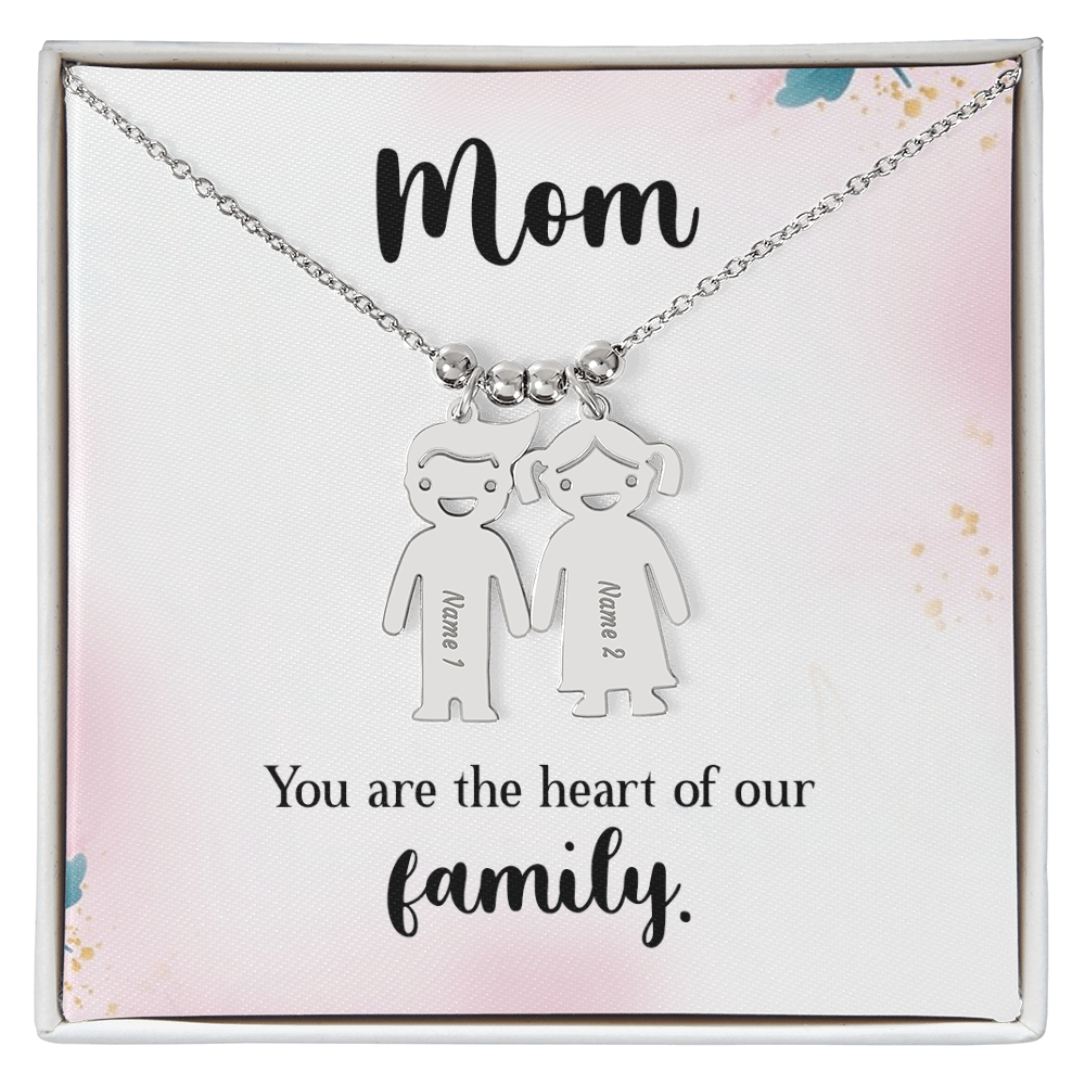 Personalized Engraved Kid Charm Necklace for Mom - Mother's Day Gift - You are the the Heart of our Family