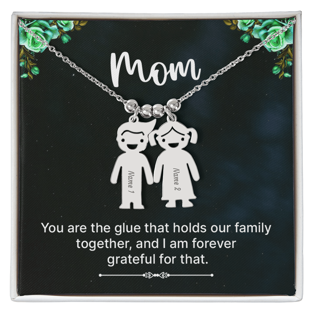 Personalized Engraved Kid Charm Necklace for Mom - Mother's Day Gift - You are the Glue that Holds our Family