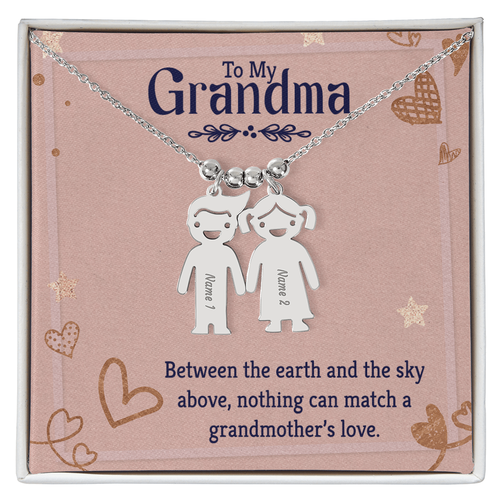 Personalized Engraved Kid Charm Necklace for Grandma - Mother's Day Gift - Between the Earth and the Sky Above