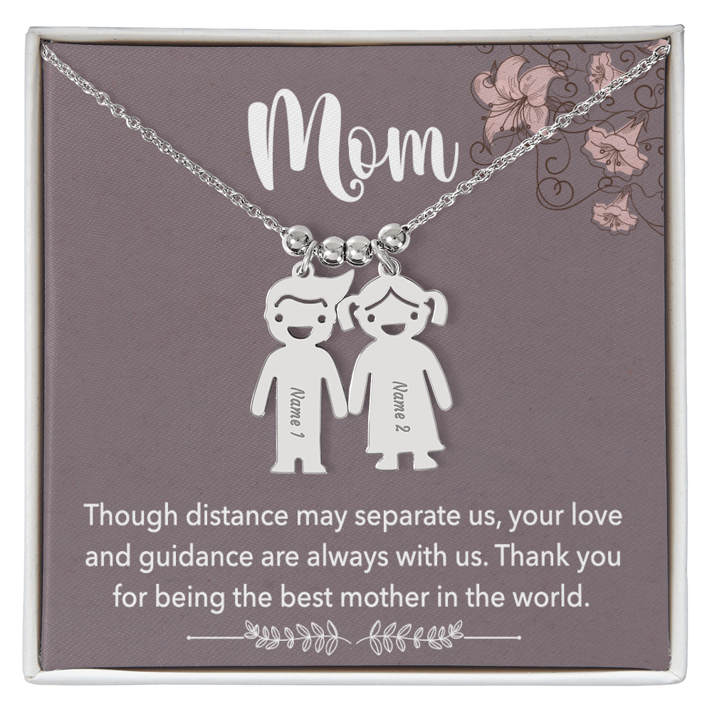 Personalized Engraved Kid Charm Necklace for Mom - Mother's Day Gift - Through Distance May Separate Us