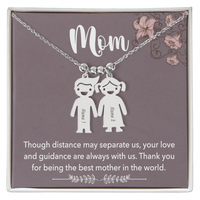 Personalized Engraved Kid Charm Necklace for Mom - Mother's Day Gift - Through Distance May Separate Us