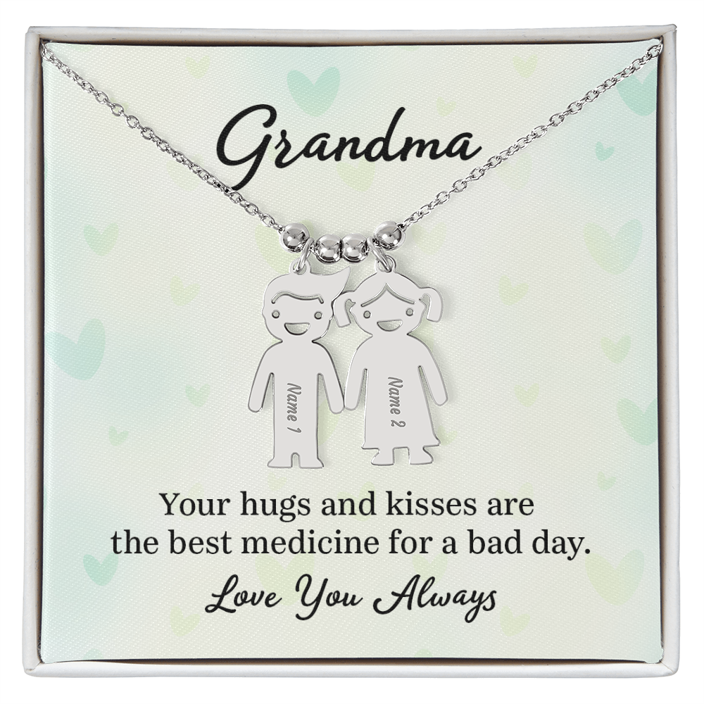 Personalized Engraved Kid Charm Necklace for Grandma - Mother's Day Gift - Your Hugs and Kisses