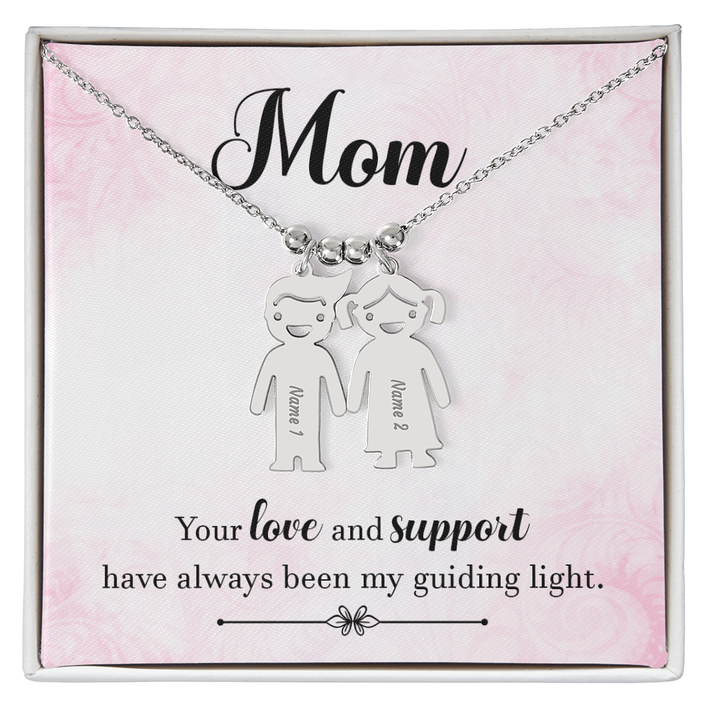 Personalized Engraved Kid Charm Necklace for Mom - Mother's Day Gift - Your Love and Support