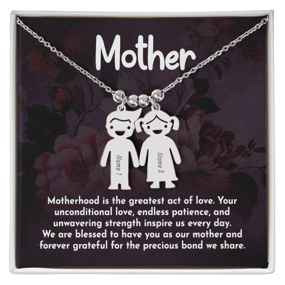 Personalized Engraved Kid Charm Necklace for Mother- Mother's Day Gift - Motherhood is the Greatest Act of Love
