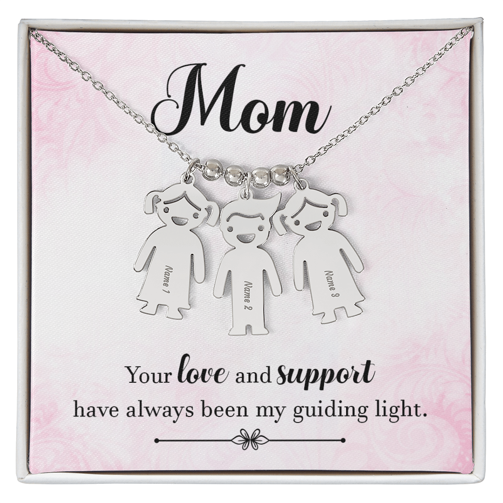 Personalized Engraved Kid Charm Necklace for Mom - Mother's Day Gift - Your Love and Support