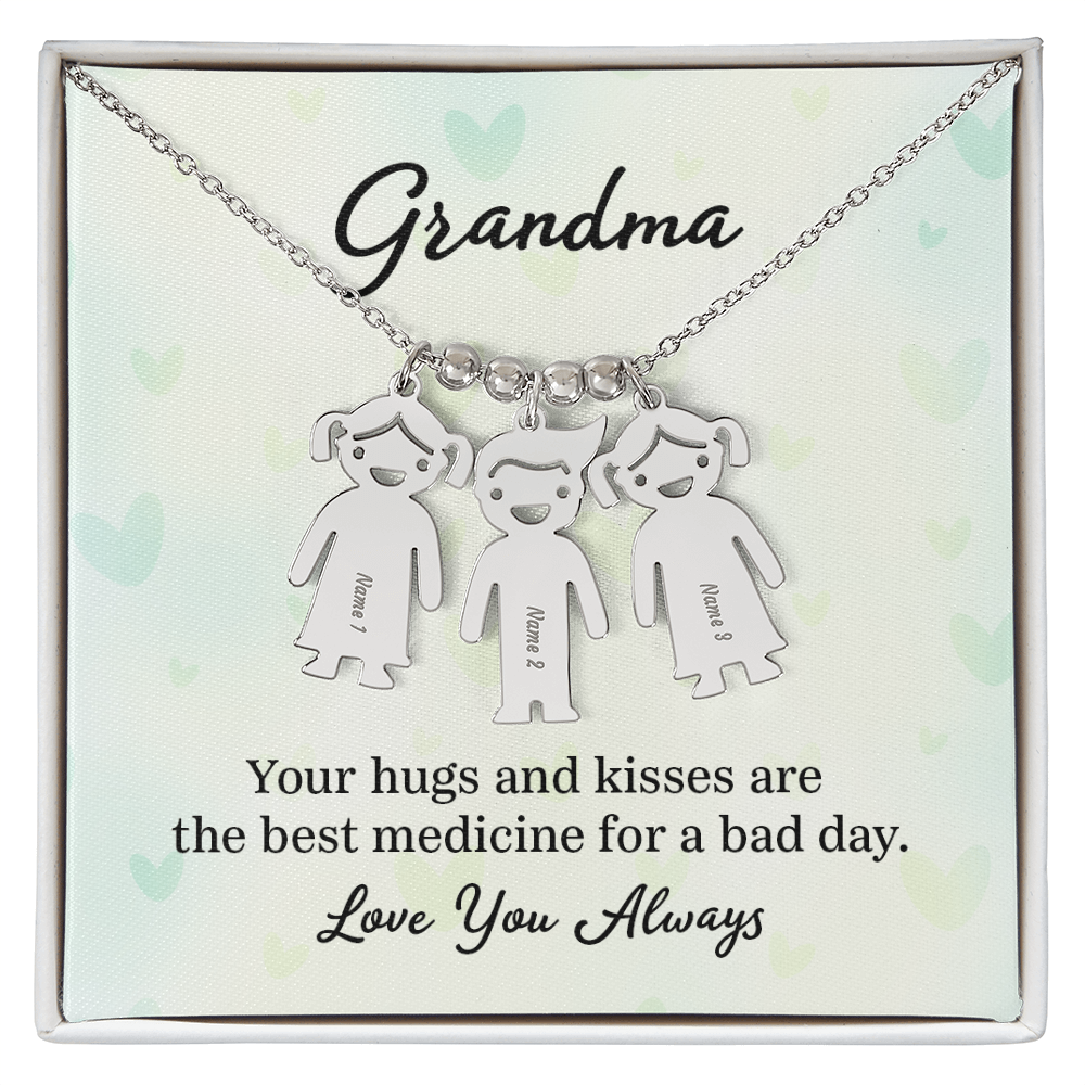 Personalized Engraved Kid Charm Necklace for Grandma - Mother's Day Gift - Your Hugs and Kisses