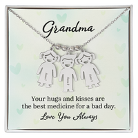 Personalized Engraved Kid Charm Necklace for Grandma - Mother's Day Gift - Your Hugs and Kisses