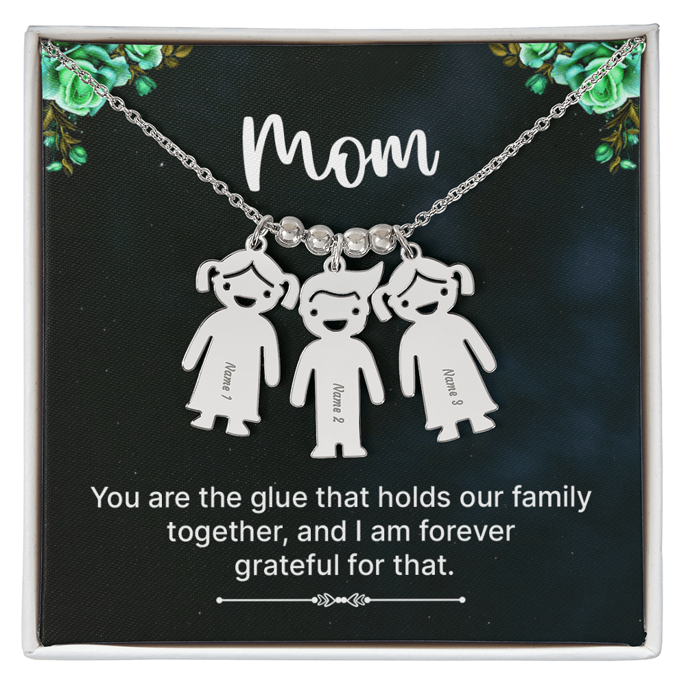 Personalized Engraved Kid Charm Necklace for Mom - Mother's Day Gift - You are the Glue that Holds our Family