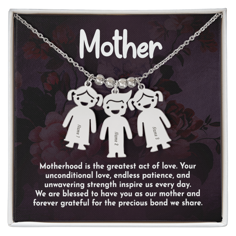 Personalized Engraved Kid Charm Necklace for Mother- Mother's Day Gift - Motherhood is the Greatest Act of Love