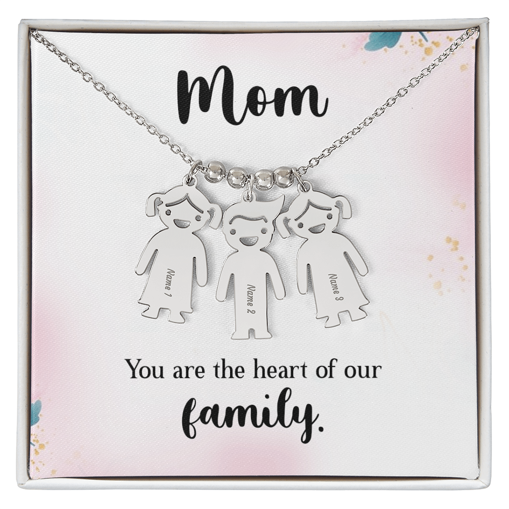 Personalized Engraved Kid Charm Necklace for Mom - Mother's Day Gift - You are the the Heart of our Family