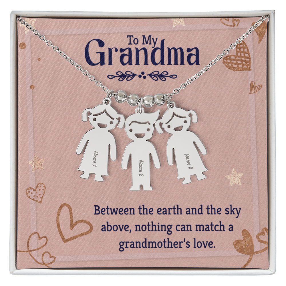 Personalized Engraved Kid Charm Necklace for Grandma - Mother's Day Gift - Between the Earth and the Sky Above