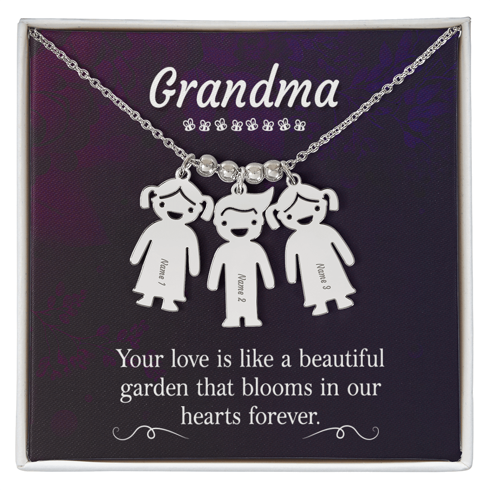 Personalized Engraved Kid Charm Necklace for Grandma - Mother's Day Gift - Your Love is Like a Beautiful Garden