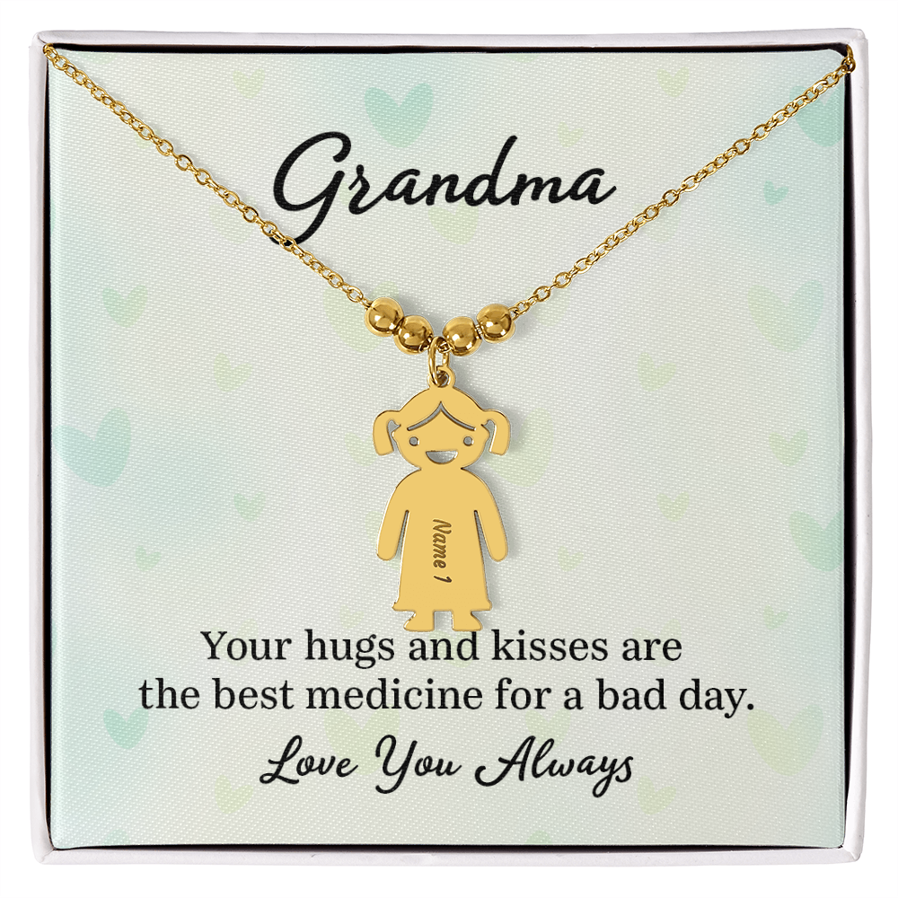 Personalized Engraved Kid Charm Necklace for Grandma - Mother's Day Gift - Your Hugs and Kisses