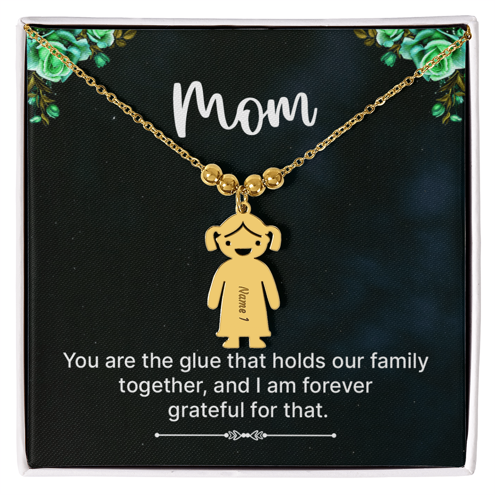 Personalized Engraved Kid Charm Necklace for Mom - Mother's Day Gift - You are the Glue that Holds our Family