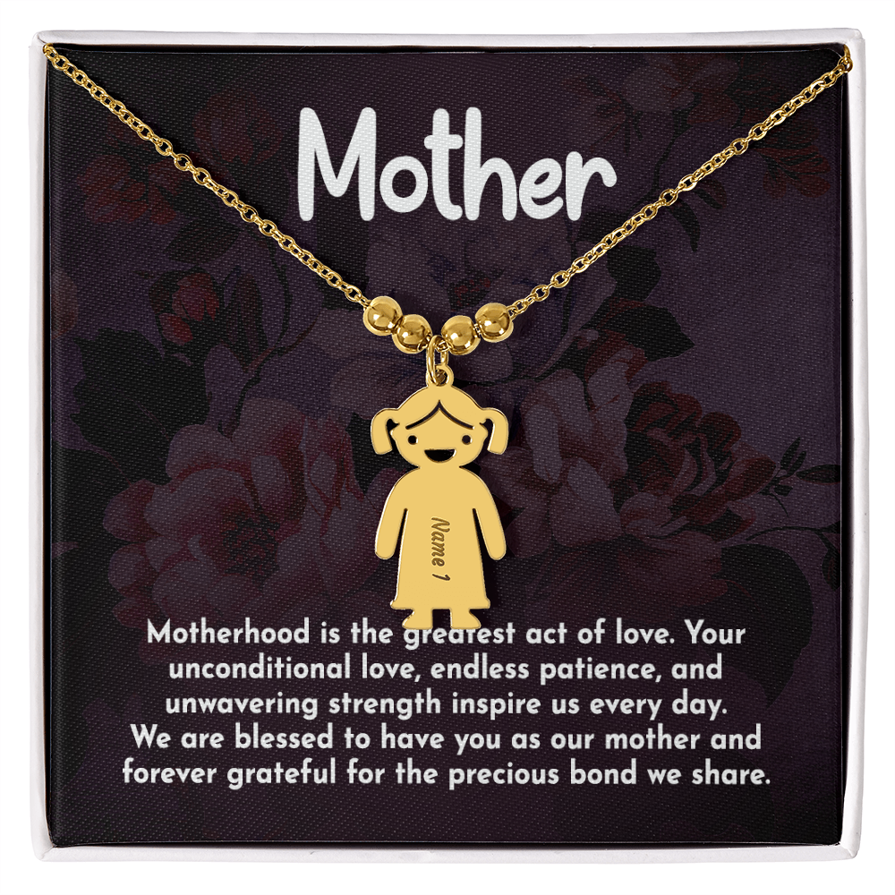 Personalized Engraved Kid Charm Necklace for Mother- Mother's Day Gift - Motherhood is the Greatest Act of Love