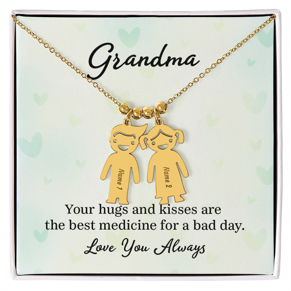 Personalized Engraved Kid Charm Necklace for Grandma - Mother's Day Gift - Your Hugs and Kisses
