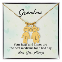 Personalized Engraved Kid Charm Necklace for Grandma - Mother's Day Gift - Your Hugs and Kisses