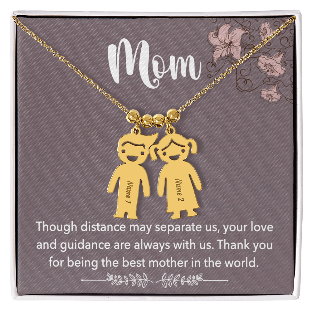 Personalized Engraved Kid Charm Necklace for Mom - Mother's Day Gift - Through Distance May Separate Us