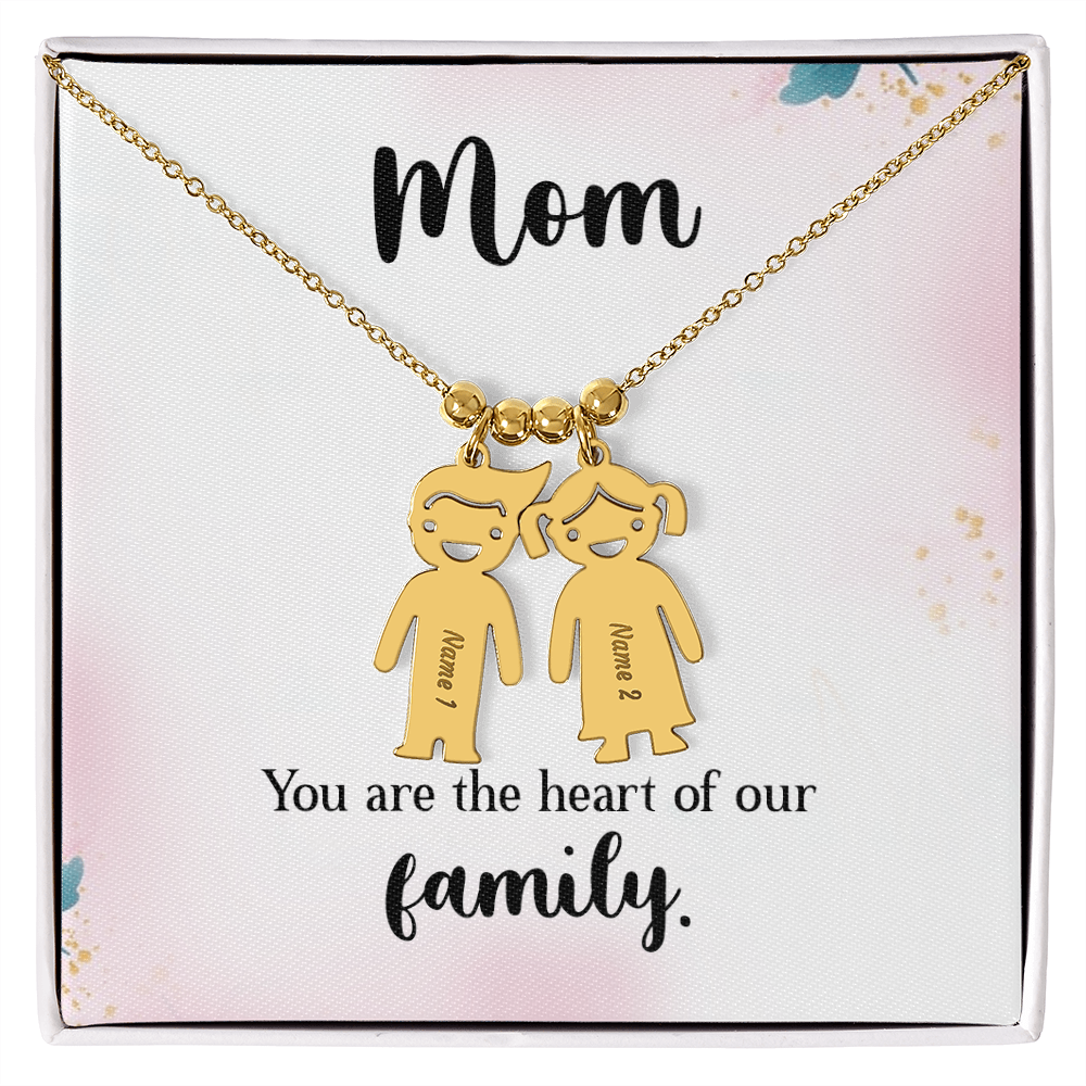 Personalized Engraved Kid Charm Necklace for Mom - Mother's Day Gift - You are the the Heart of our Family