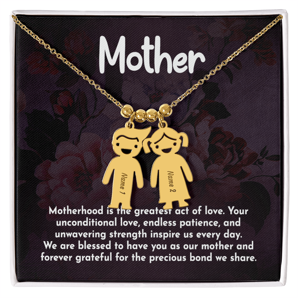 Personalized Engraved Kid Charm Necklace for Mother- Mother's Day Gift - Motherhood is the Greatest Act of Love