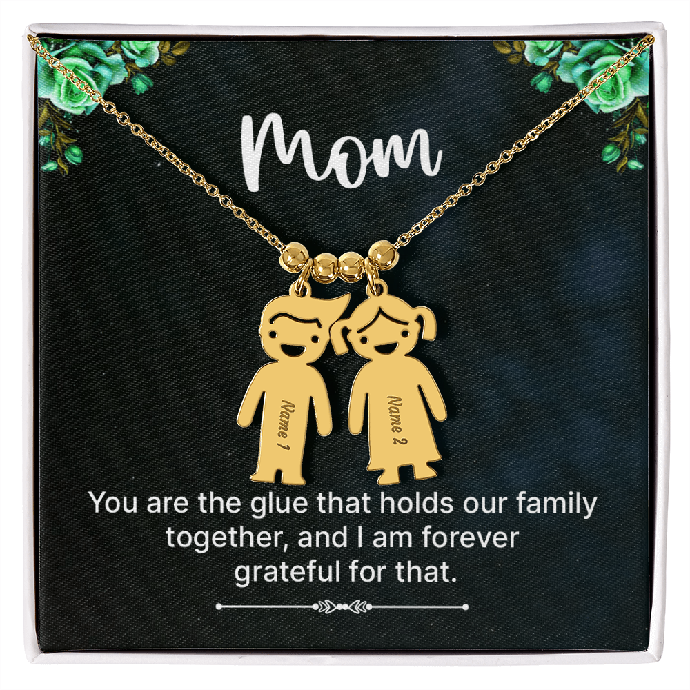 Personalized Engraved Kid Charm Necklace for Mom - Mother's Day Gift - You are the Glue that Holds our Family
