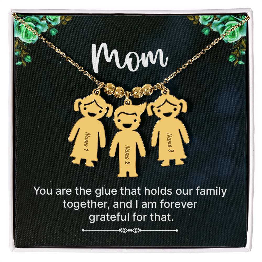 Personalized Engraved Kid Charm Necklace for Mom - Mother's Day Gift - You are the Glue that Holds our Family