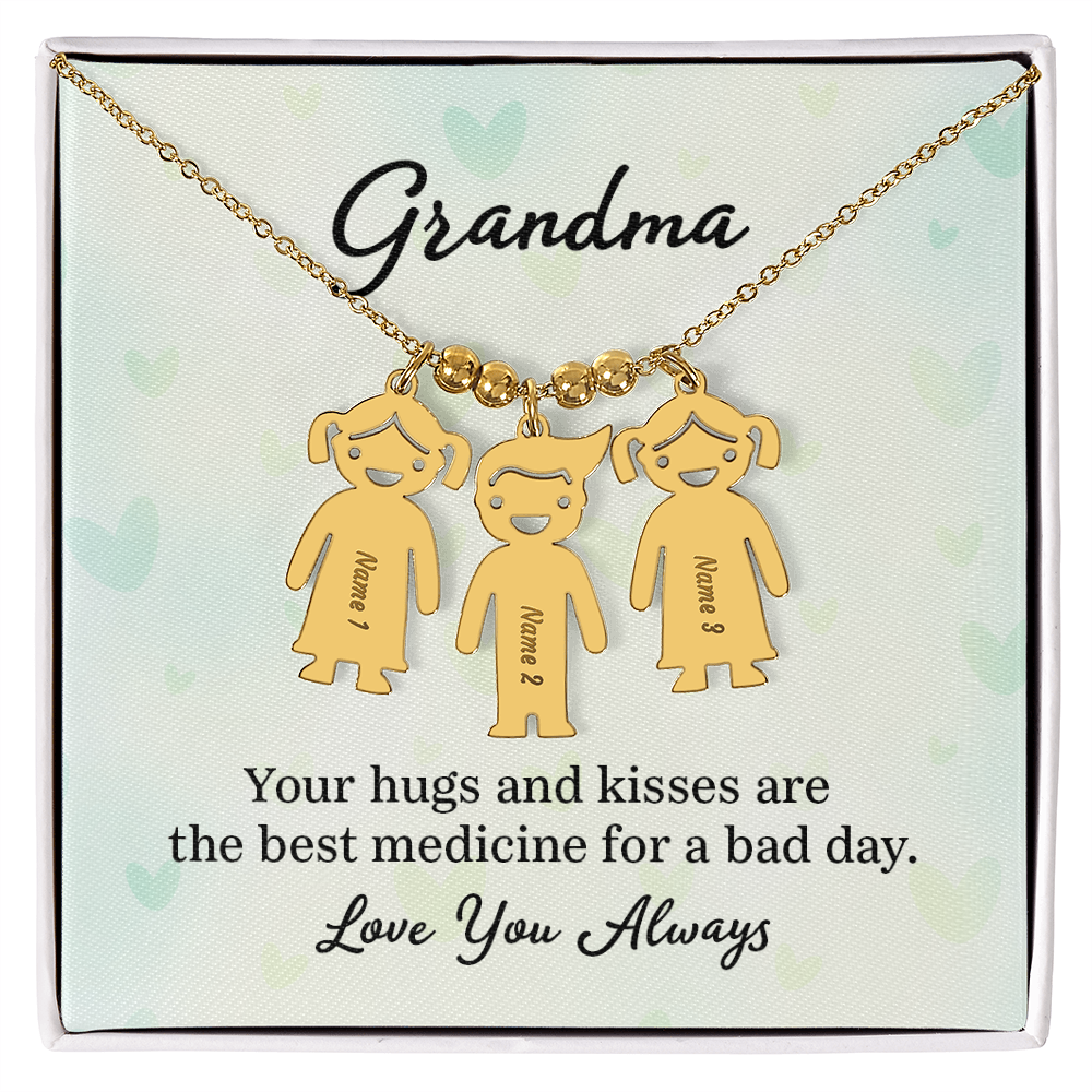 Personalized Engraved Kid Charm Necklace for Grandma - Mother's Day Gift - Your Hugs and Kisses