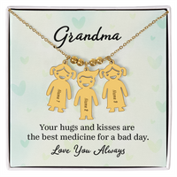 Personalized Engraved Kid Charm Necklace for Grandma - Mother's Day Gift - Your Hugs and Kisses