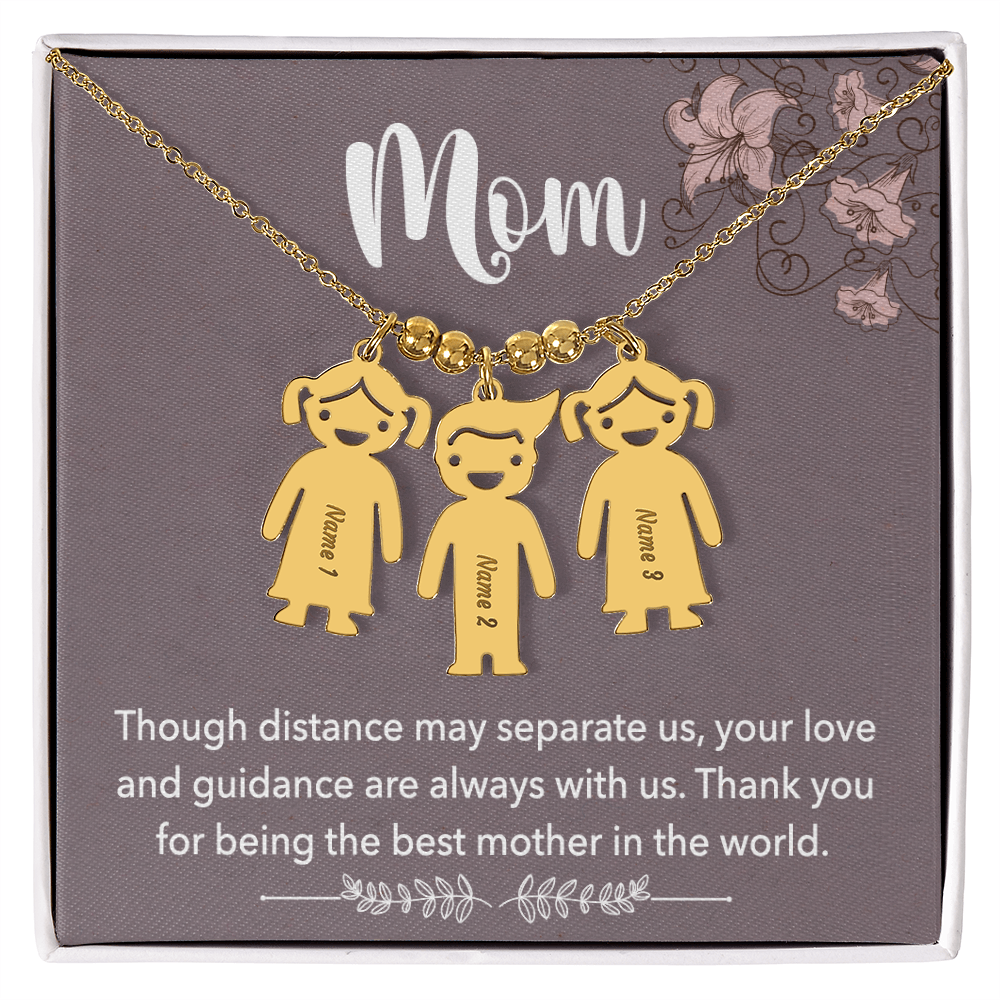 Personalized Engraved Kid Charm Necklace for Mom - Mother's Day Gift - Through Distance May Separate Us