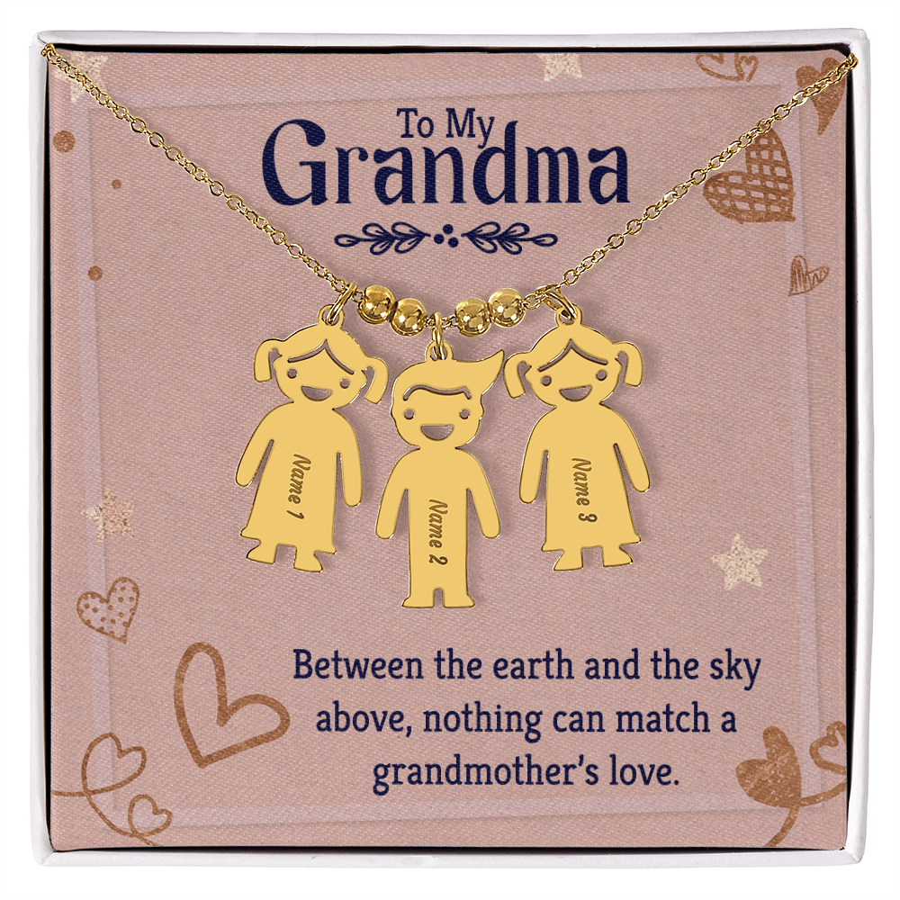 Personalized Engraved Kid Charm Necklace for Grandma - Mother's Day Gift - Between the Earth and the Sky Above