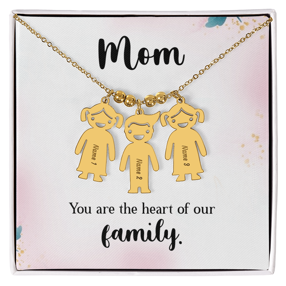 Personalized Engraved Kid Charm Necklace for Mom - Mother's Day Gift - You are the the Heart of our Family