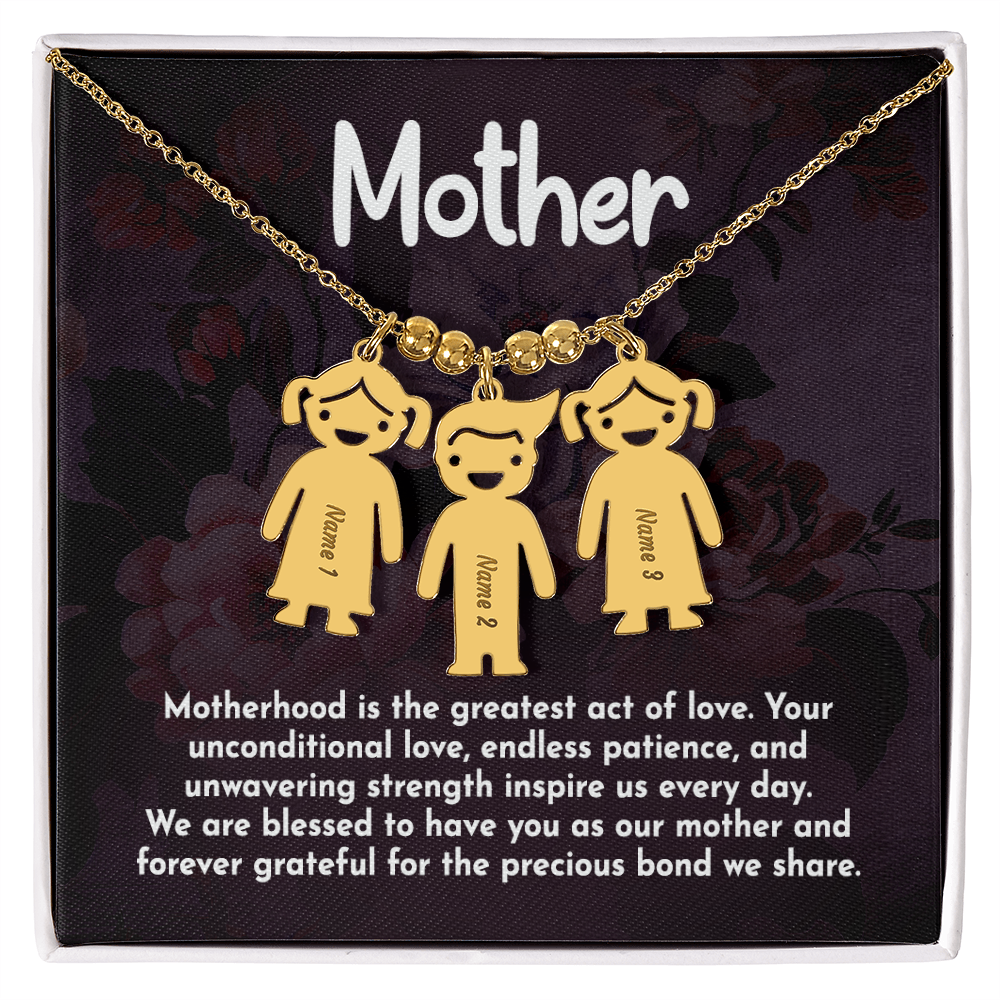 Personalized Engraved Kid Charm Necklace for Mother- Mother's Day Gift - Motherhood is the Greatest Act of Love