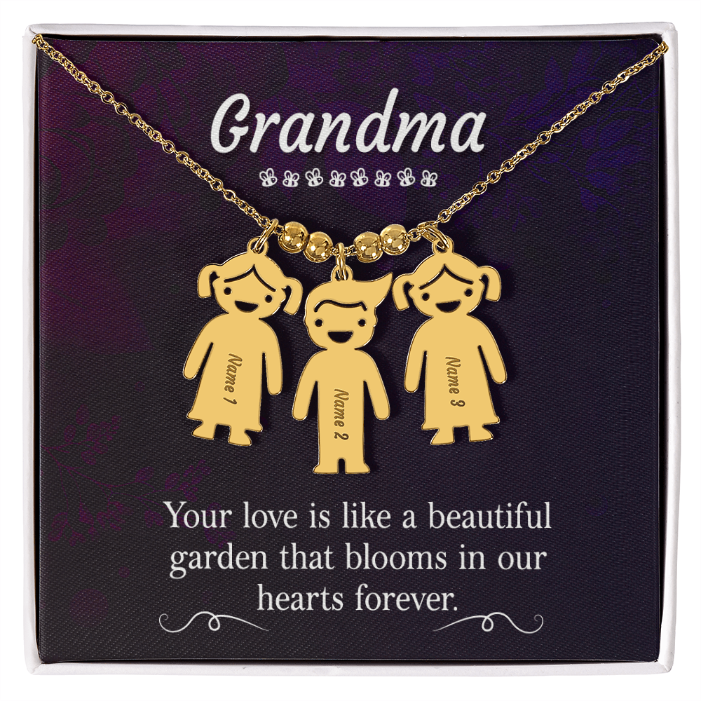 Personalized Engraved Kid Charm Necklace for Grandma - Mother's Day Gift - Your Love is Like a Beautiful Garden