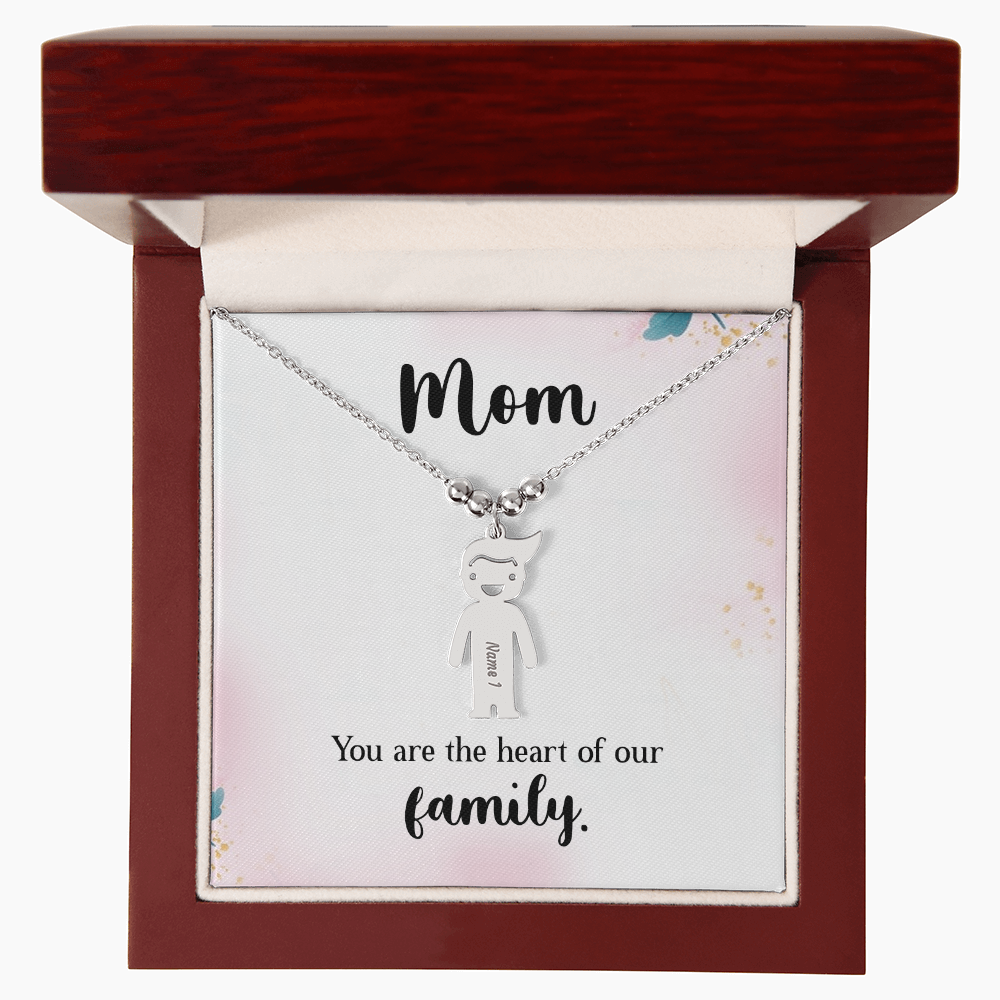 Personalized Engraved Kid Charm Necklace for Mom - Mother's Day Gift - You are the the Heart of our Family