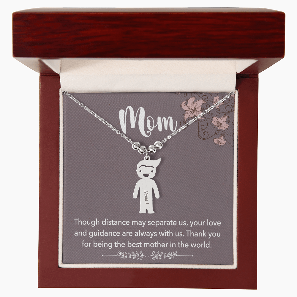 Personalized Engraved Kid Charm Necklace for Mom - Mother's Day Gift - Through Distance May Separate Us