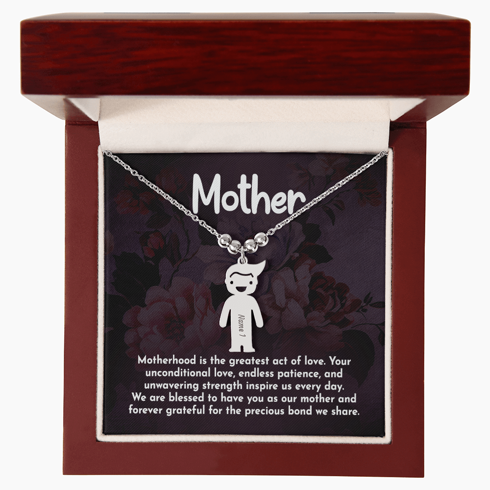 Personalized Engraved Kid Charm Necklace for Mother- Mother's Day Gift - Motherhood is the Greatest Act of Love